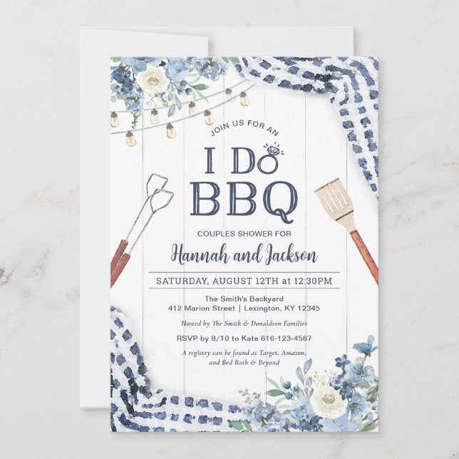 I Do BBQ Invitation with Navy and Light Blue (Front)