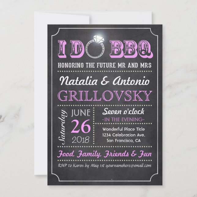 I DO BBQ Invitations | Chalkboard & Diamond Ring (Front)