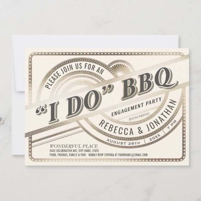 I Do BBQ Invitations - Engagement Party Gold (Front)