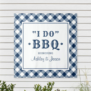 I Do BBQ Navy Gingham Wedding Backdrop Tapestry