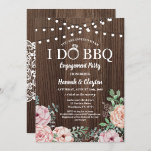 I do BBQ party invitation - rustic wood pink roses