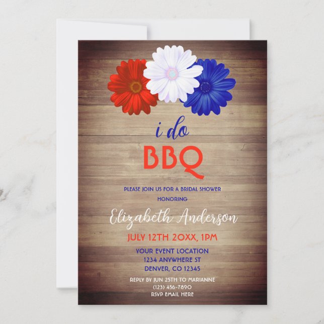 I Do BBQ Patriotic Floral Bridal Shower Invitation (Front)
