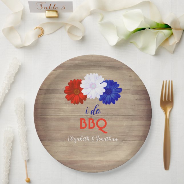 I Do BBQ Patriotic Floral Paper Plate (Wedding)