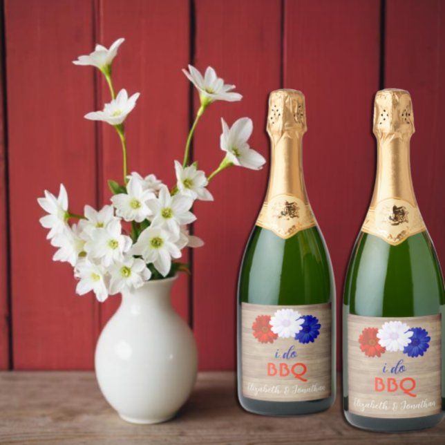 I Do BBQ Patriotic Floral Sparkling Wine Label (Creator Uploaded)