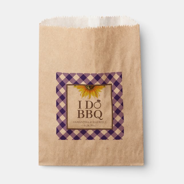 I Do BBQ Purple Gingham and Sunflower Favour Bag (Front)