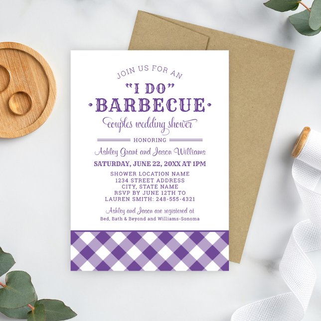 I Do BBQ Purple Gingham Wedding Couples Shower Invitation (Creator Uploaded)