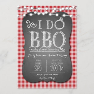 I Do BBQ Red Gingham Couples Shower in Chalk Invitation