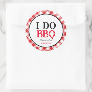 I Do BBQ Red Gingham Custom Wedding Classic Round Sticker