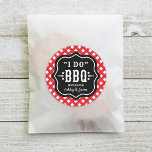 I Do BBQ Red Gingham Custom Wedding Classic Round Sticker<br><div class="desc">Custom "I Do" BBQ stickers can be personalized with the bride and groom's first names. Features rustic style text framed in black with a red and white gingham plaid background pattern that is perfect for a casual. backyard summer event.</div>