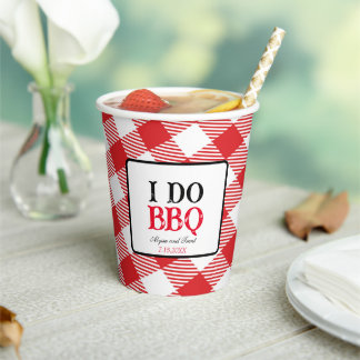 I Do BBQ Red Gingham Custom Wedding Paper Cups