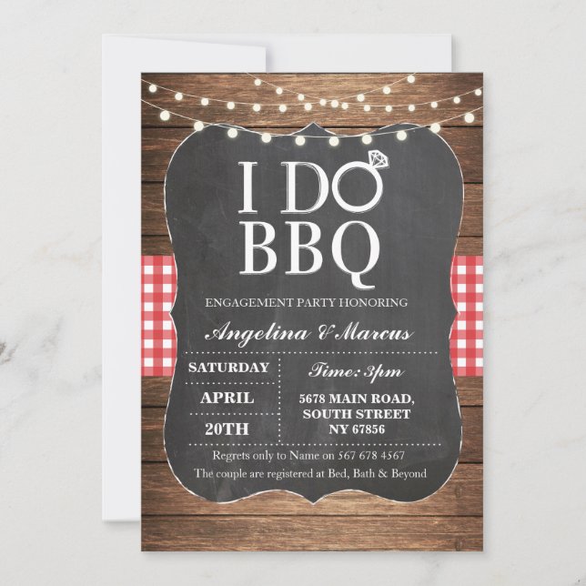 I DO BBQ Red Party Engagement Chalk Invitation (Front)