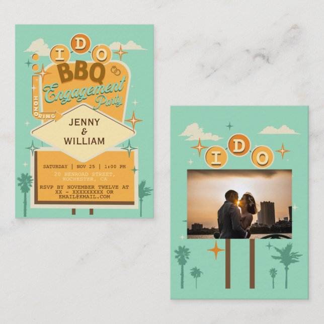 I Do BBQ Retro Engagement Party Photo Invitations  (Front/Back)