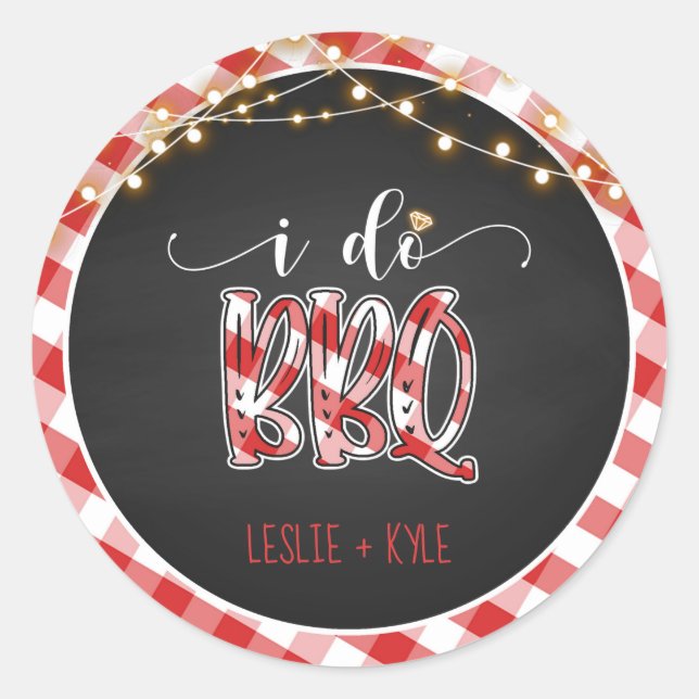 I Do BBQ Round Sticker - Gingham - Custom (Front)