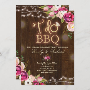I Do BBQ Rustic Engagement Invitation Florals