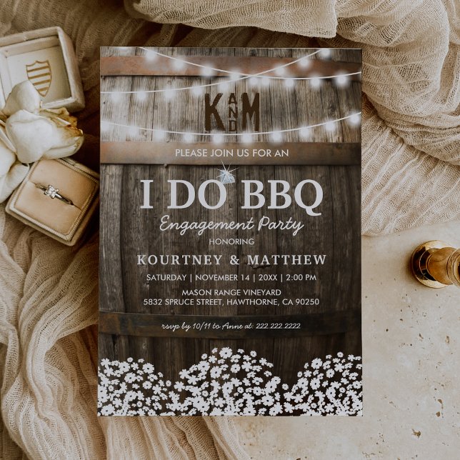 I DO BBQ Rustic Engagement Party Babys Breath Invitation (Creator Uploaded)