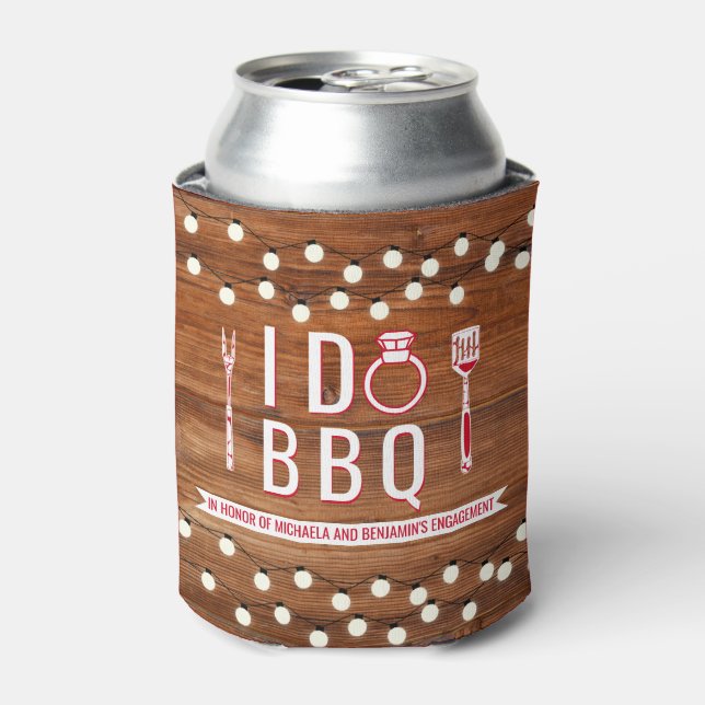 I Do BBQ Rustic Engagement Party Couples Shower Can Cooler (Can Front)