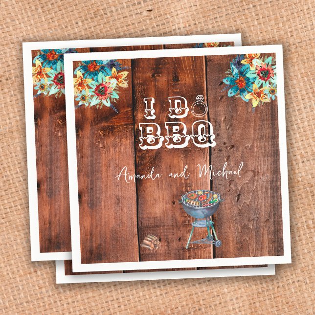 I Do BBQ Rustic Engagement Party Couples Shower Napkin (Creator Uploaded)
