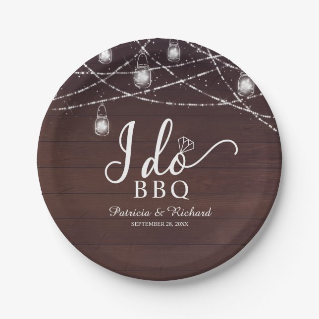 I Do BBQ Rustic Engagement Party Paper Plate (Front)