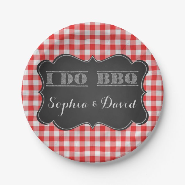 I DO BBQ Rustic Engagement Party Paper Plate (Front)