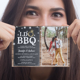 'I DO BBQ' Rustic Photo Engagement Party Invitation