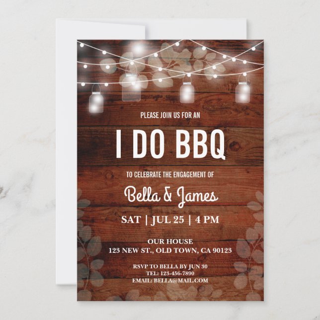I Do BBQ Rustic String Lights Couple Shower Card (Front)
