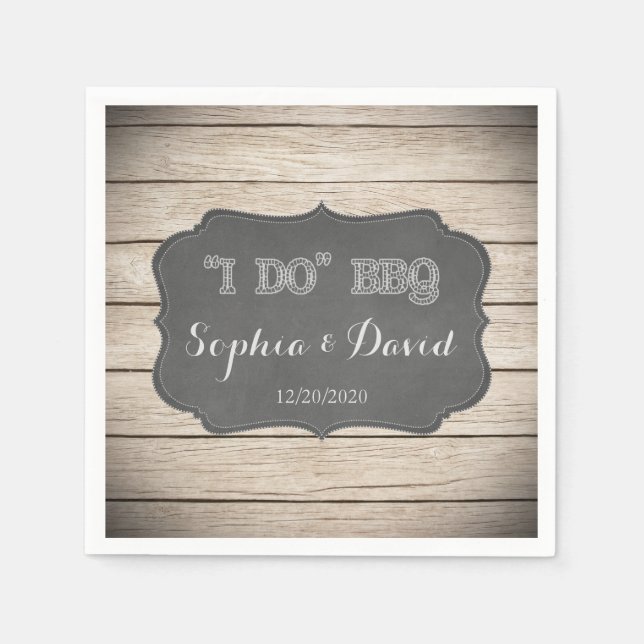 I DO BBQ Rustic Wood Engagement Custom Napkin (Front)