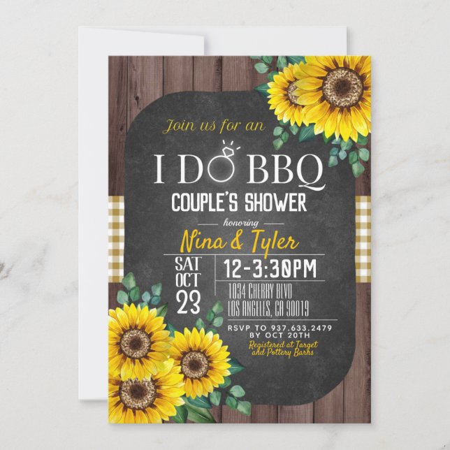 I Do BBQ Sunflower Couple's Shower Invitation (Front)