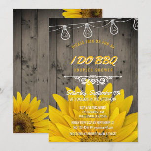 I Do BBQ Sunflower Couples Shower Rustic Barnwood Invitation