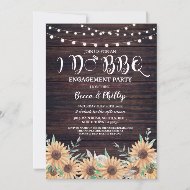 I DO BBQ Sunflower Engagement Party Invitation boi (Devant)