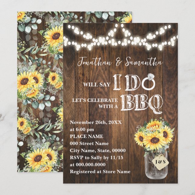 I do BBQ Sunflowers Western Couples Shower Invitation (Front/Back)