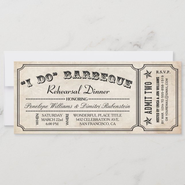 I DO BBQ Ticket Invitations | Rehearsal Dinner (Front)