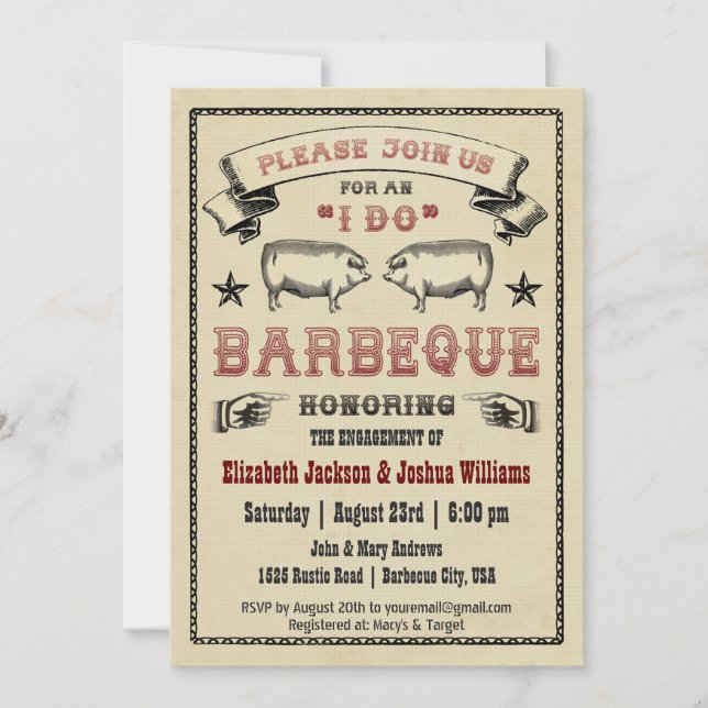 I DO BBQ - Vintage Pig Roast Invitation (Front)
