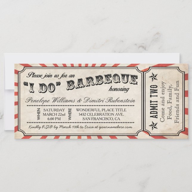 I DO BBQ Vintage Ticket Invitations (Front)