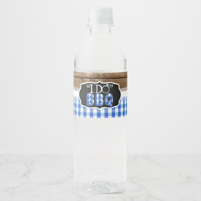 I Do BBQ Water Bottle Label - Blue (Front)