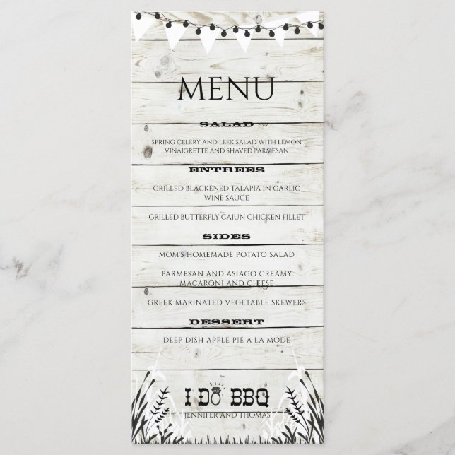 I Do BBQ Wood Texture Engagement Party Menu (Devant)