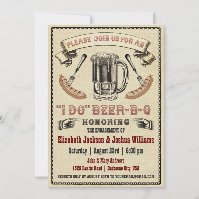I DO Beer-B-Q Invitation de la fête d'engagement (Devant)