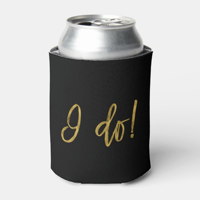 I Do Crew Faux Gold Foil and Black with Heart Can Cooler (Can Front)