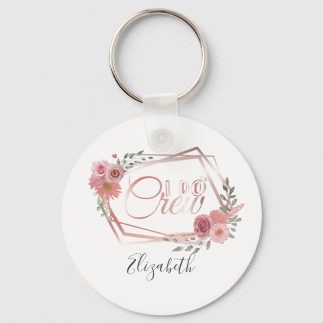 I Do Crew Pink Floral Blush Pink Flowers Greenery Keychain (Front)