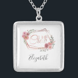 I Do Crew Pink Floral Blush Pink Flowers Greenery  Silver Plated Necklace<br><div class="desc">Personalize this silver plate necklace and make a great gift for your bridal party. I Do Crew saying with Pink Flowers and Frame.</div>