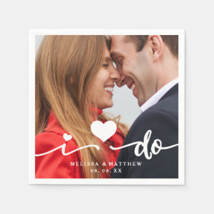 I Do Cute Heart Photo Wedding Paper Napkin