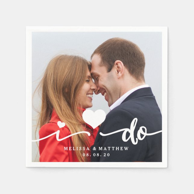 I Do Cute Heart Photo Wedding Paper Napkin (Front)