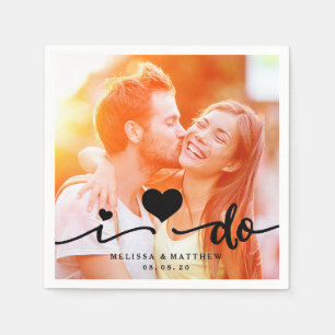 I Do Cute Heart Photo Wedding Paper Napkin
