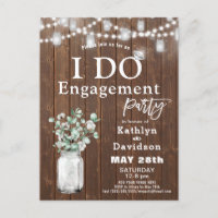 I Do Elegant Eucalyptus Mason Jar Engagement Party