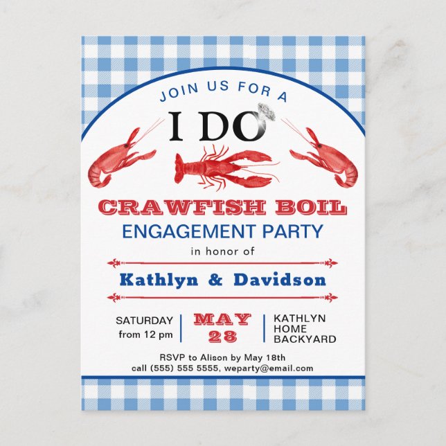 I DO Engagement Crawfish Boil Party Invitation Postcard (Front)