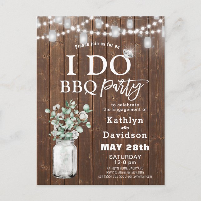 I DO Engagement Elegant Eucalyptus Greenery BBQ Invitation Postcard (Front)