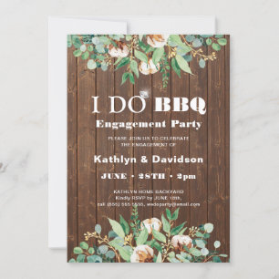 I DO Engagement Eucalyptus Floral Rustic Wood BBQ Invitation