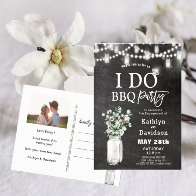 I DO Engagement Eucalyptus Photo BBQ Invitation Postcard (Creator Uploaded)
