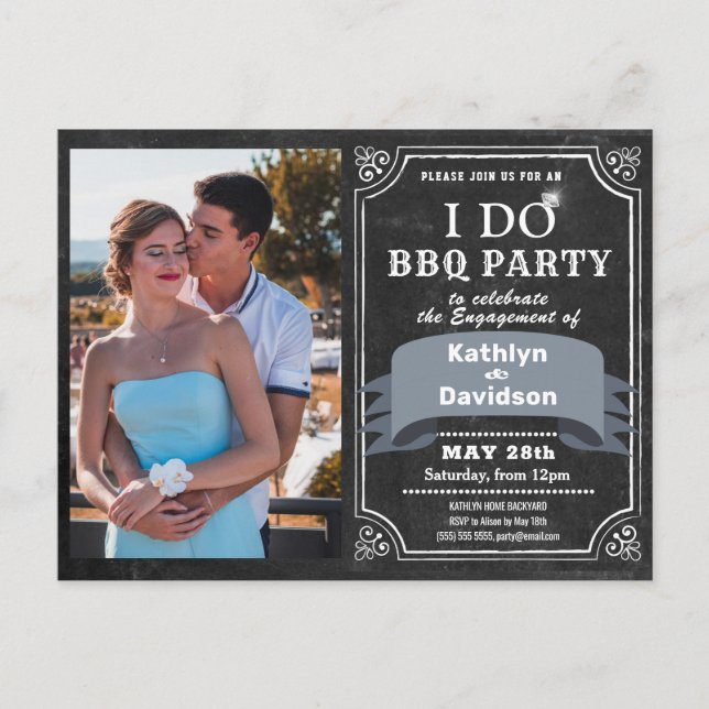 I DO Engagement Photo BBQ Party Invitation Postcard (Front)