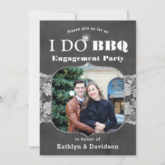 I DO Engagement Photo Elegant Lace Chalkboard BBQ Invitation (Front)