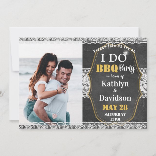 I DO Engagement Photo Elegant Lace Chalkboard BBQ Invitation (Front)